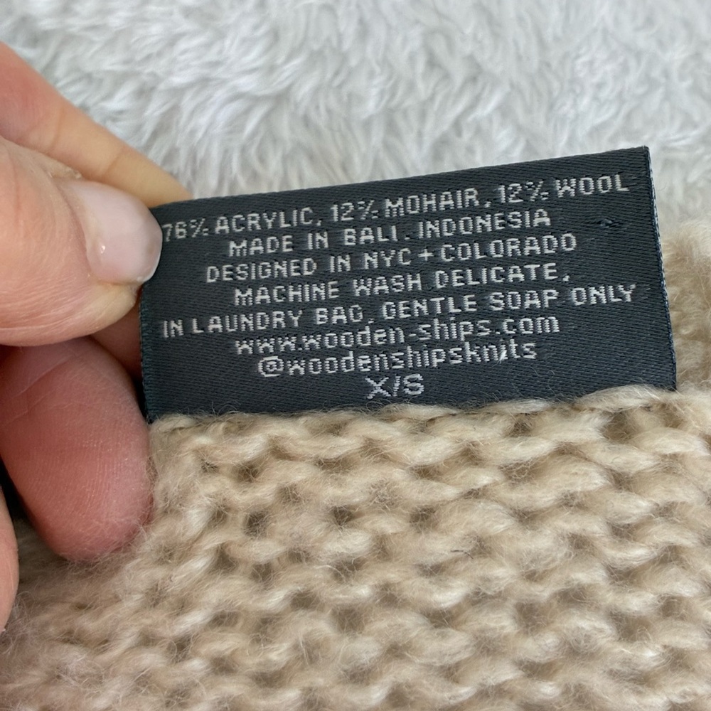 Wooden Ships Thankful + Blessed Cream light Sweater X/S fits Oversized Like M - Picture 8 of 8